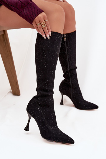 Kozaki Damskie Na Szpilce Ze Zdobieniem D&A JC52-883 Czarne