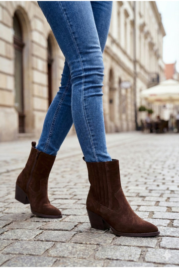 Suede Cowboy Boots for Women with Heel Lined Chocolate Dylira