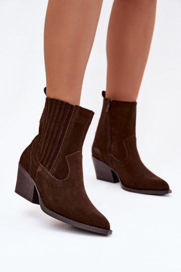 Suede Cowboy Boots for Women with Heel Lined Chocolate Dylira 2