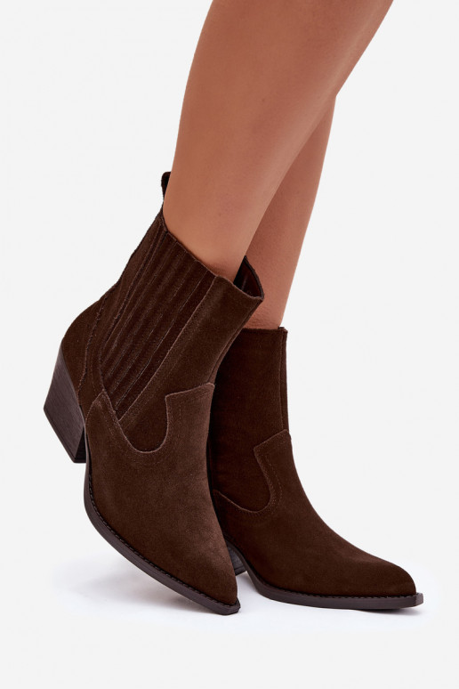 Suede Cowboy Boots for Women with Heel Lined Chocolate Dylira