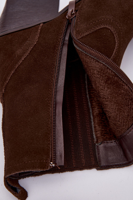 Suede Cowboy Boots for Women with Heel Lined Chocolate Dylira