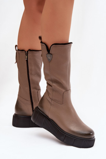 Zazoo 70121 Leather Women's Boots With Wool Dark Beige 2