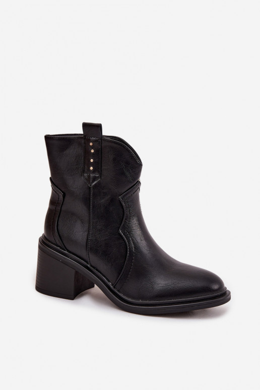 Women's ankle boots with chunky heel made of eco leather black Iverly
