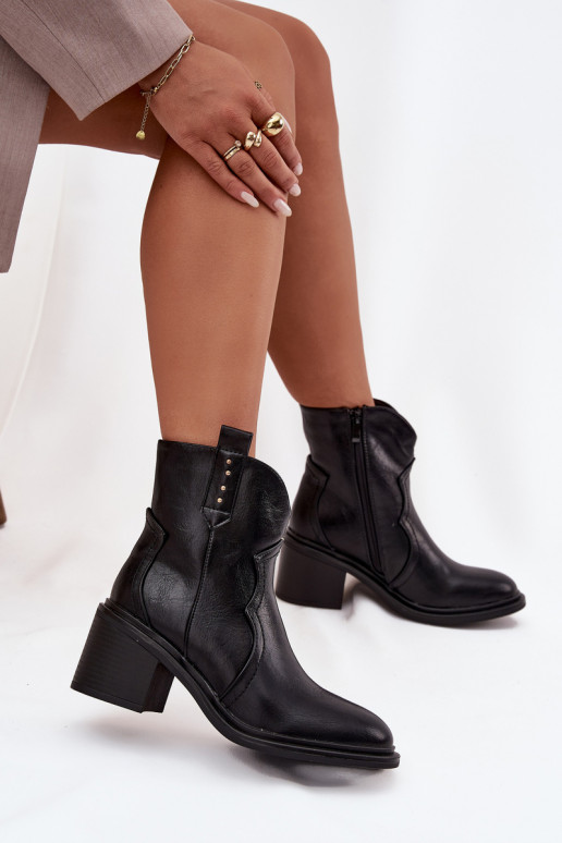 Women's ankle boots with chunky heel made of eco leather black Iverly