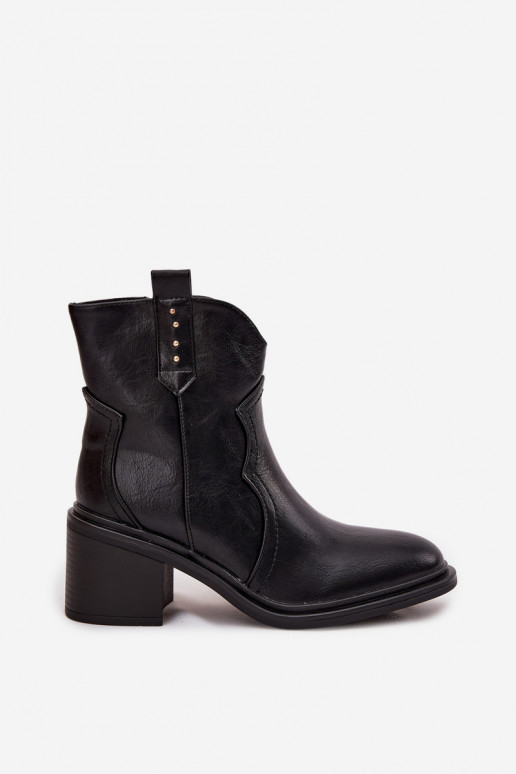 Women's ankle boots with chunky heel made of eco leather black Iverly