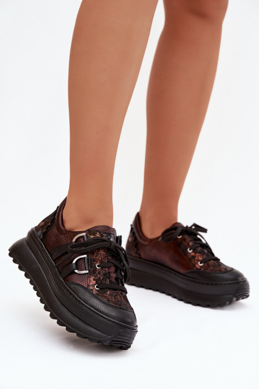 Leather Women's Sneakers on Platform Maciejka 06562-25 Chocolate