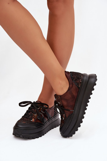Leather Women's Sneakers on Platform Maciejka 06562-25 Chocolate 2