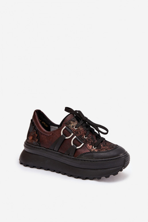 Leather Women's Sneakers on Platform Maciejka 06562-25 Chocolate