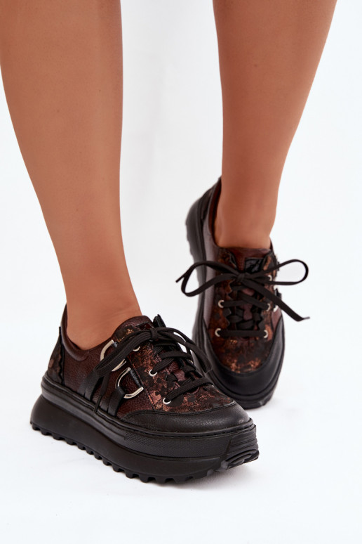 Leather Women's Sneakers on Platform Maciejka 06562-25 Chocolate