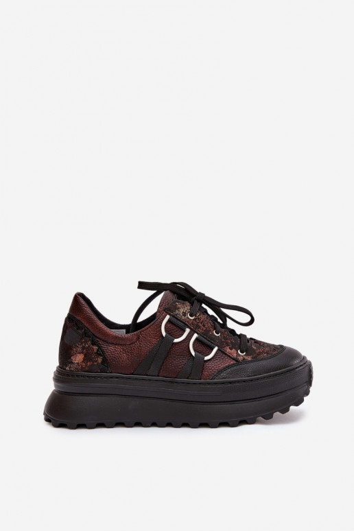 Skórzane Sneakersy Damskie Na Platformie Maciejka 06562-25 Czekoladowe