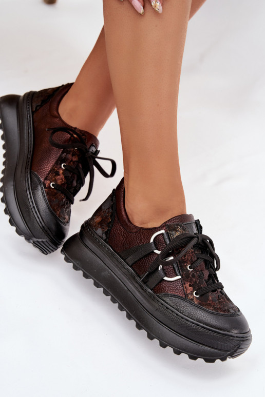 Leather Women's Sneakers on Platform Maciejka 06562-25 Chocolate