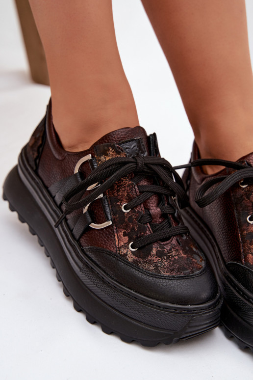 Leather Women's Sneakers on Platform Maciejka 06562-25 Chocolate
