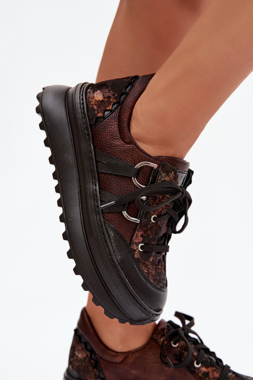 Leather Women's Sneakers on Platform Maciejka 06562-25 Chocolate