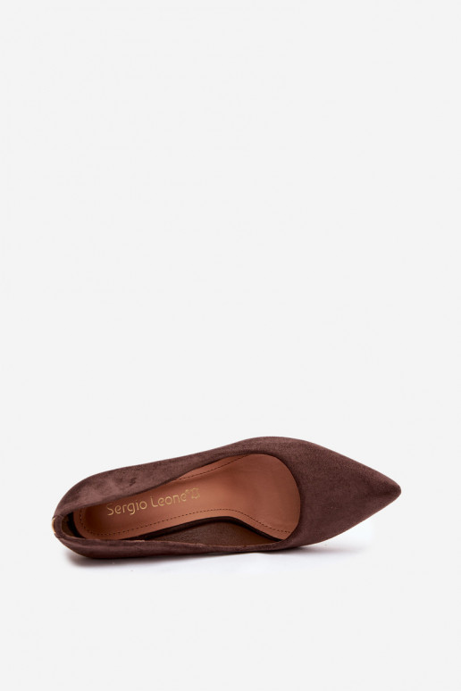 Zamszowe Czółenka Na Słupku Sergio Leone PB216 Czekoladowe