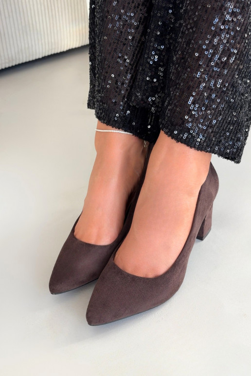 Heeled shoes made of eco suede on heel Sergio Leone PB414 chocolate