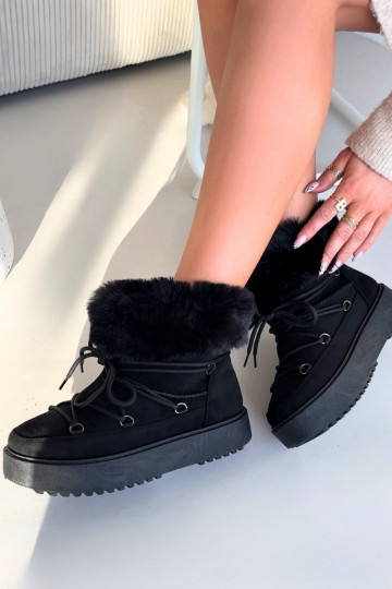 Snow boots with fur and laces Black Sarivie