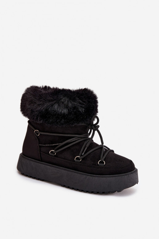 Snow boots with fur and laces Black Sarivie