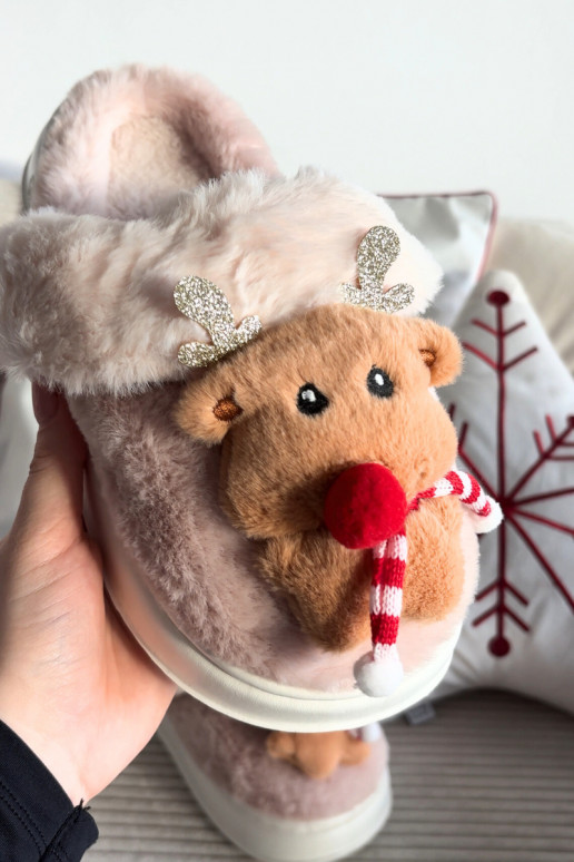 Festive Leather House Slippers Women Reindeer Beige Ilianne