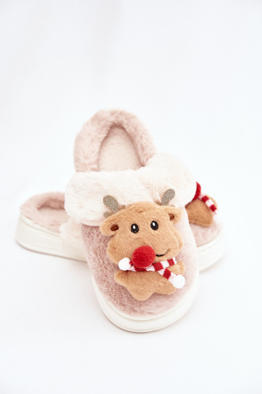 Festive Leather House Slippers Women Reindeer Beige Ilianne
