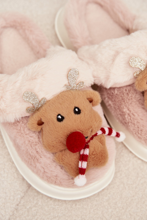 Festive Leather House Slippers Women Reindeer Beige Ilianne