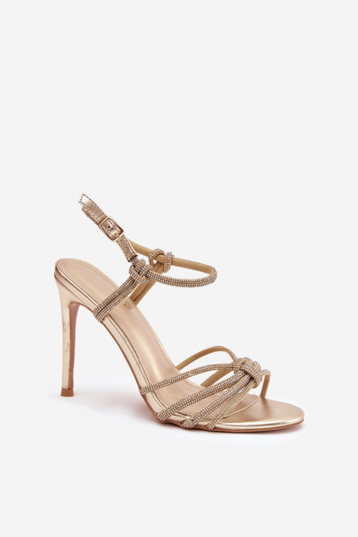 Women's High Heel Sandals with Straps and Rhinestones Gold Tanelle