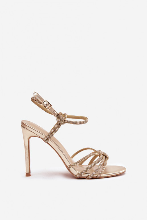 Women's High Heel Sandals with Straps and Rhinestones Gold Tanelle