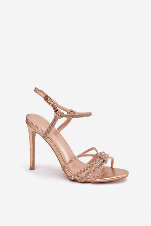Women's High Heel Sandals with Straps and Rhinestones Champagne Tanelle