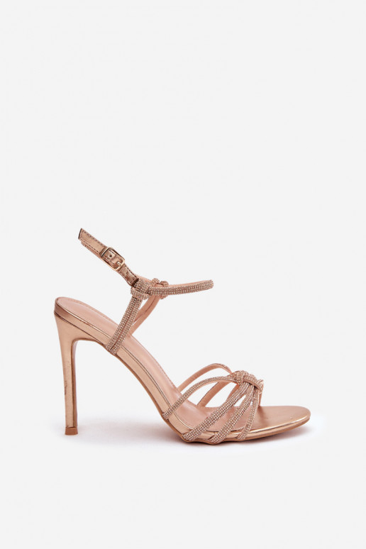 Sandały Damskie Na SzpilcewithPaskami I Cyrkoniami Szampańskie Tanelle