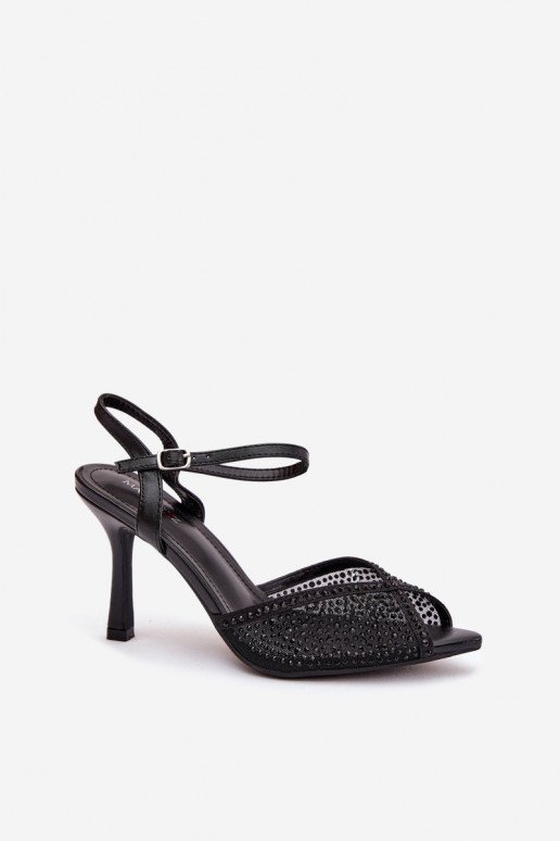 Ladies Heeled Sandals with Embellishment Black Peloria