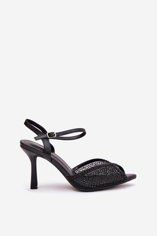 Ladies Heeled Sandals with Embellishment Black Peloria