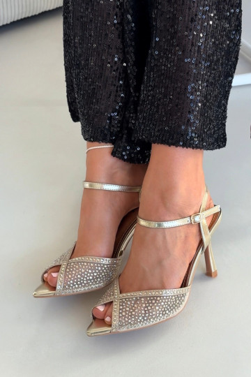 Women's High Heel Sandals with Gold Embellishment Peloria