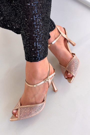 Women's High Heel Sandals with Embellishment Champagne Peloria