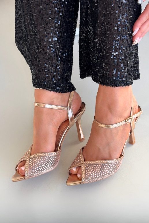 Women's High Heel Sandals with Embellishment Champagne Peloria