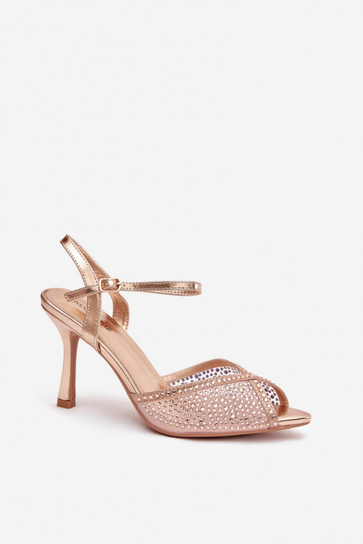 Sandały Damskie Na Szpilce Ze Zdobieniem Szampańskie Peloria