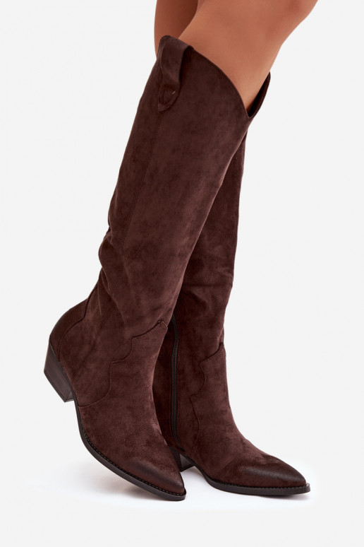 Eco Suede Cowboy Boots Women's Heeled Chocolate Jenaya