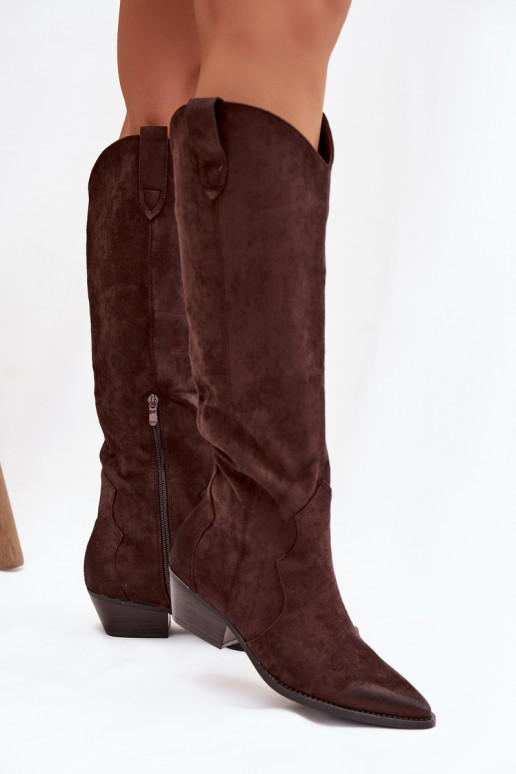 Eco Suede Cowboy Boots Women's Heeled Chocolate Jenaya