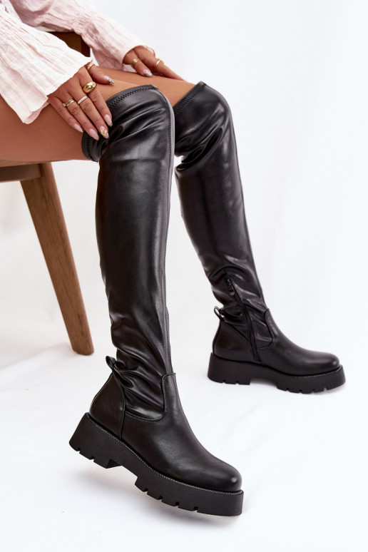 Knee-high Boots With Rhinestones Black Rivessa