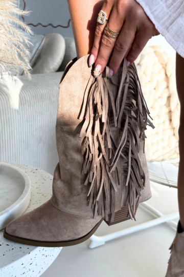 Women's cowboy ankle boots with fringes on a heel Khaki Gralina 2