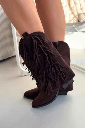 Women's Cowboy Boots With Fringes On Heel Chocolate Gralina 2