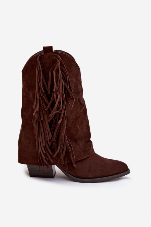 Women's Cowboy Boots With Fringes On Heel Chocolate Gralina