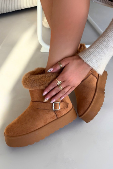 Women's Snow Boots On Platform With Buckle And Fur Camel Jesella