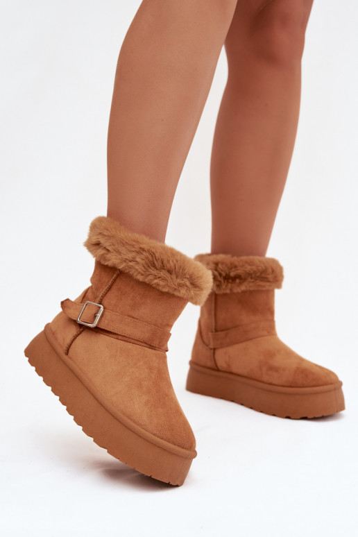 Women's Snow Boots On Platform With Buckle And Fur Camel Jesella