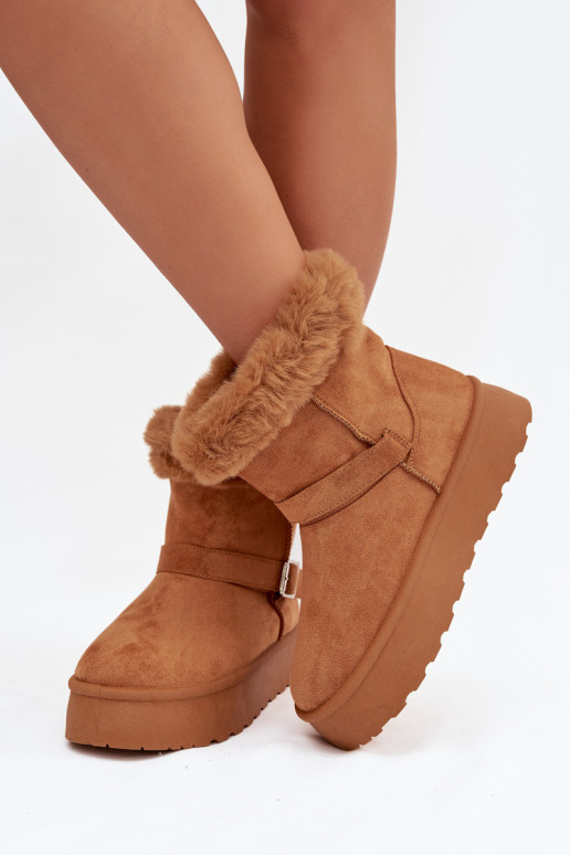 Women's Snow Boots On Platform With Buckle And Fur Camel Jesella