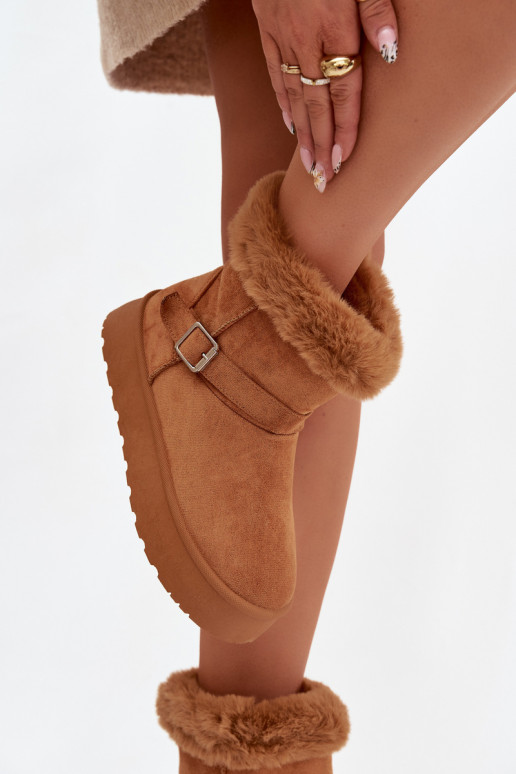 Women's Snow Boots On Platform With Buckle And Fur Camel Jesella