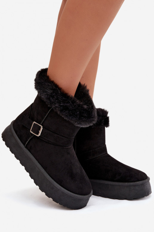 Women's Snow Boots On Platform With Buckle And Faux Fur Czarne Jesella