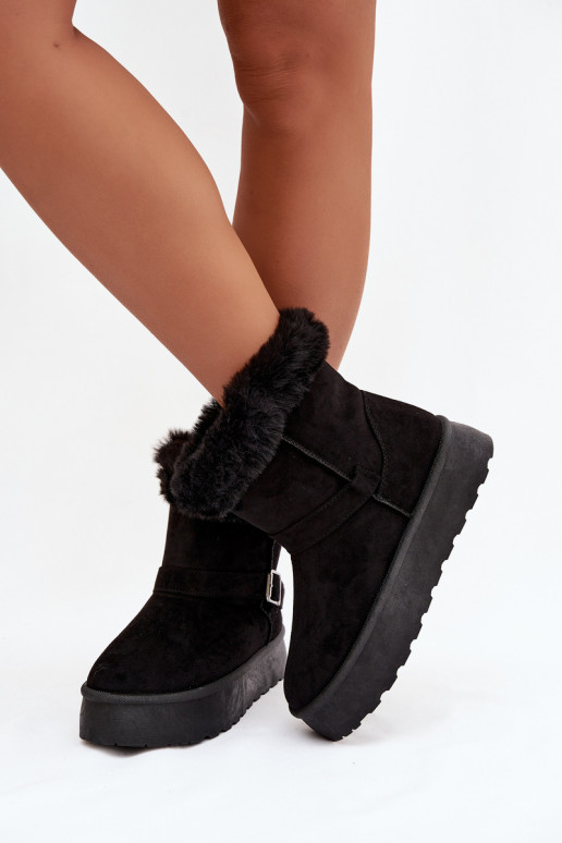 Women's Snow Boots On Platform With Buckle And Faux Fur Czarne Jesella