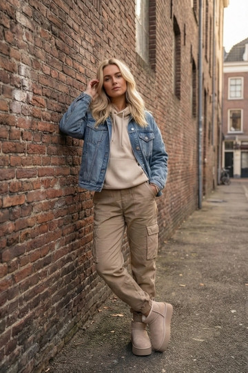 Women's snow boots made of natural suede beige Mairene