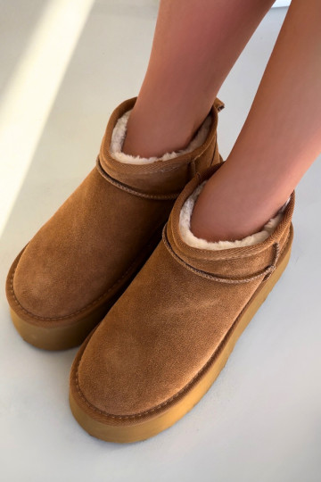 Women's Snow Boots Made of Natural Suede Camel Mairene