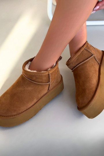 Śniegowce DamskiewithNaturalnego Zamszu Camel Mairene 2