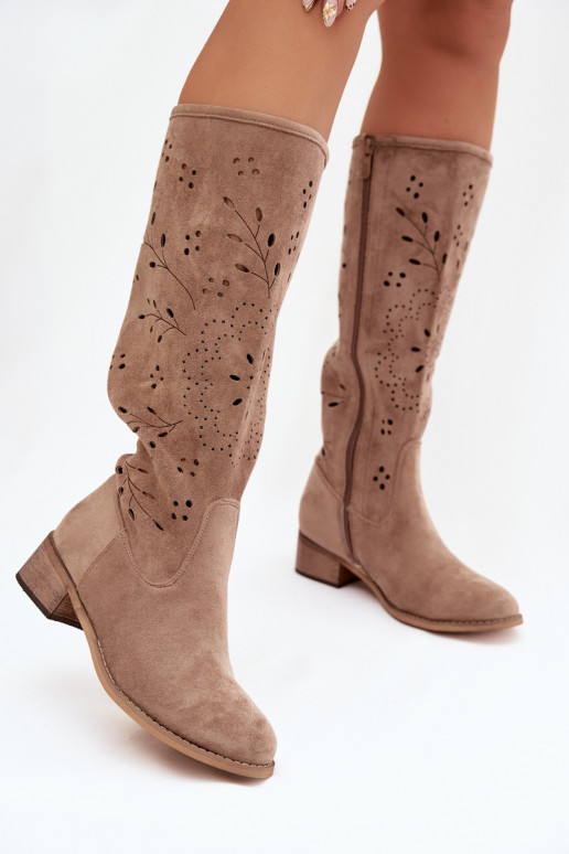 Openwork Women's Platform Boots Beige Helinna